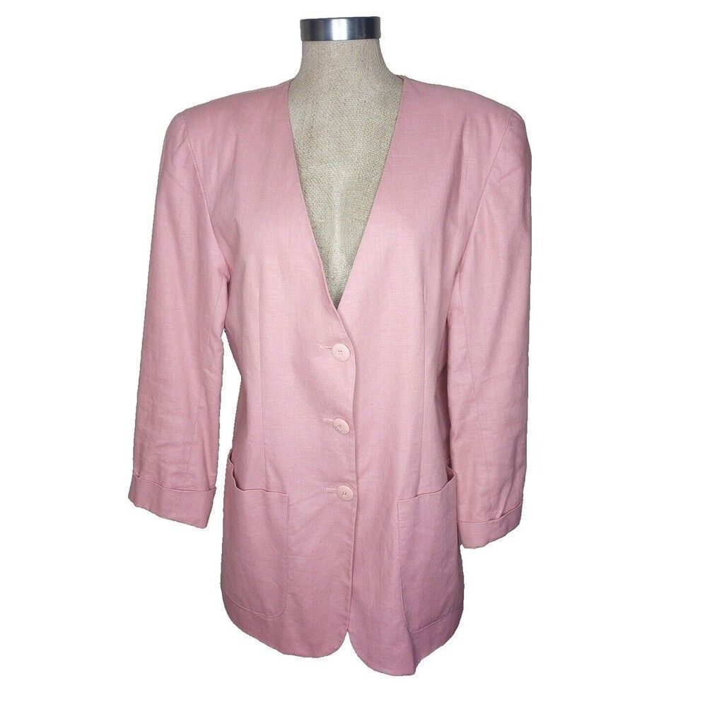 Chaus Blazer Women's Size 8 Dusty Rose Linen Blend Vintage 90s